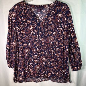 Gloria Vanderbilt 3/4 Sleeve Lightweight Peasant Top Eggplant Navy Women's Large